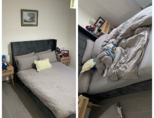Bed made before and after Before and after cleaning