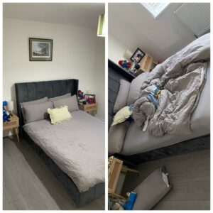 Bed made before and after Before and after cleaning